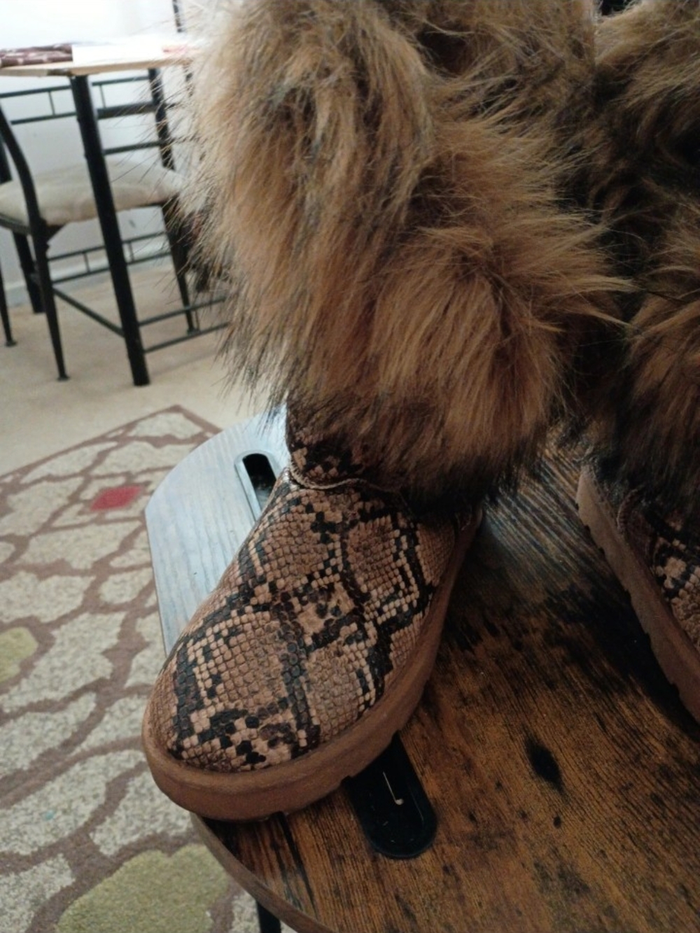 Faux Fur Snake-Print Tall Winter Boots in Brown - Picture 3 of 9